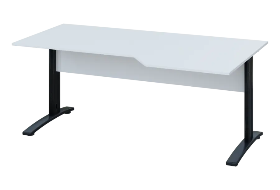 EZK 18 - 186 stůl kancelářský, rohový, pravý, kovová podnož černá, deska 18 mm, široký 1800 mm, bílá